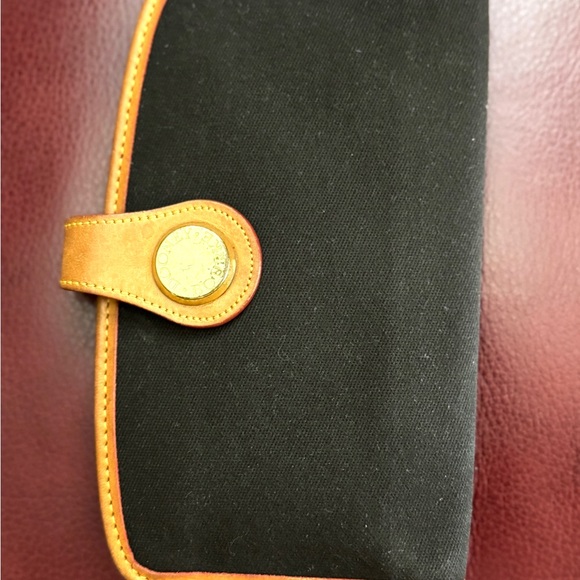 Dooney & Bourke Cabriolet canvas and leather checkbook wallet in dark brown tan - Picture 3 of 9